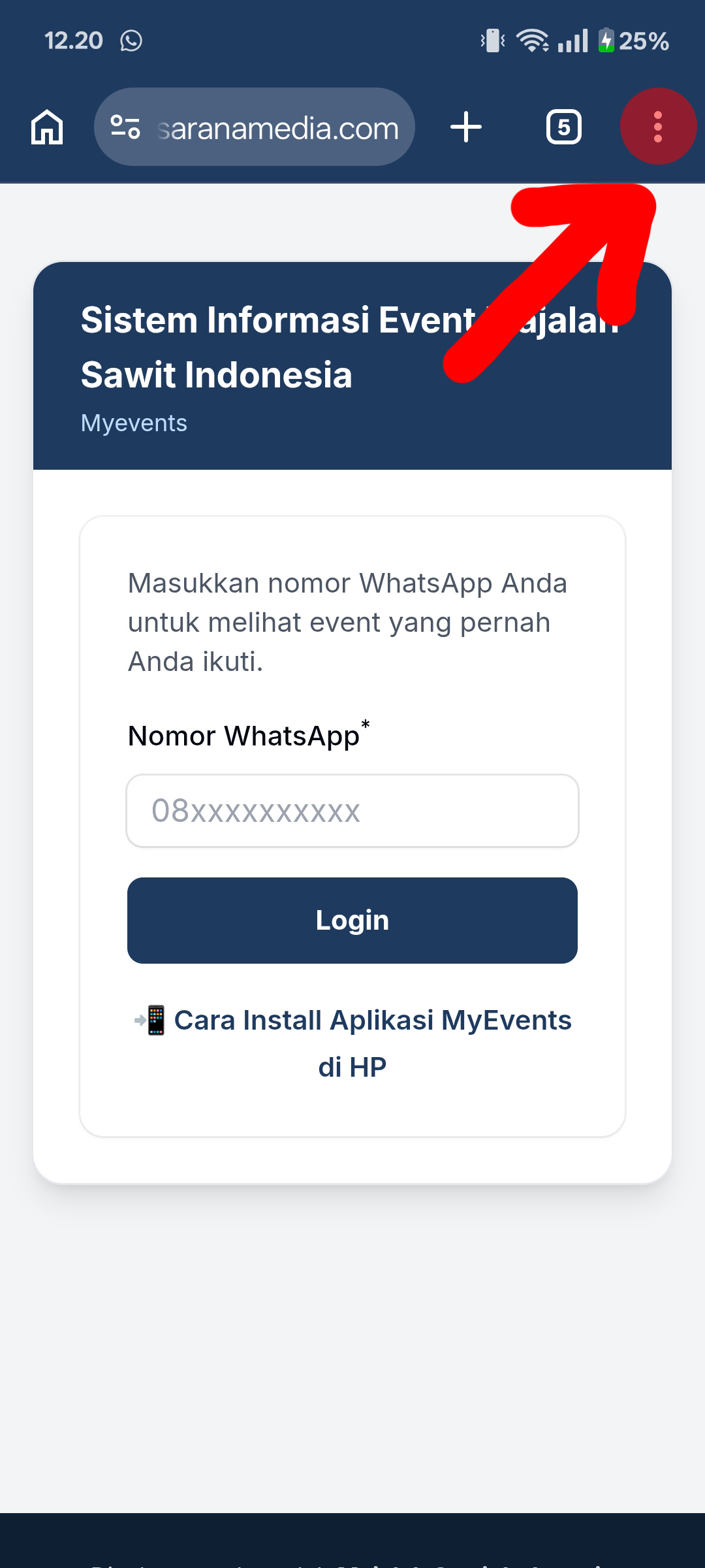 Tap menu titik tiga di Chrome Android